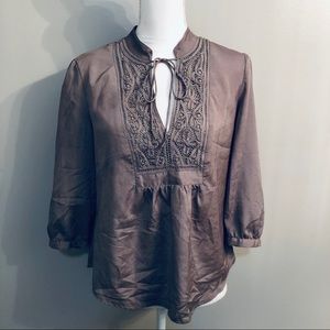 Banana Republic Brown Lace V-Neck Blouse